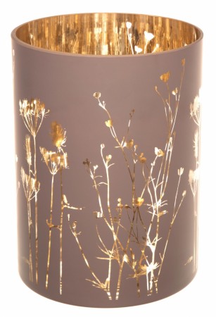 Lysglass m/blomster matt grå 15x20cm